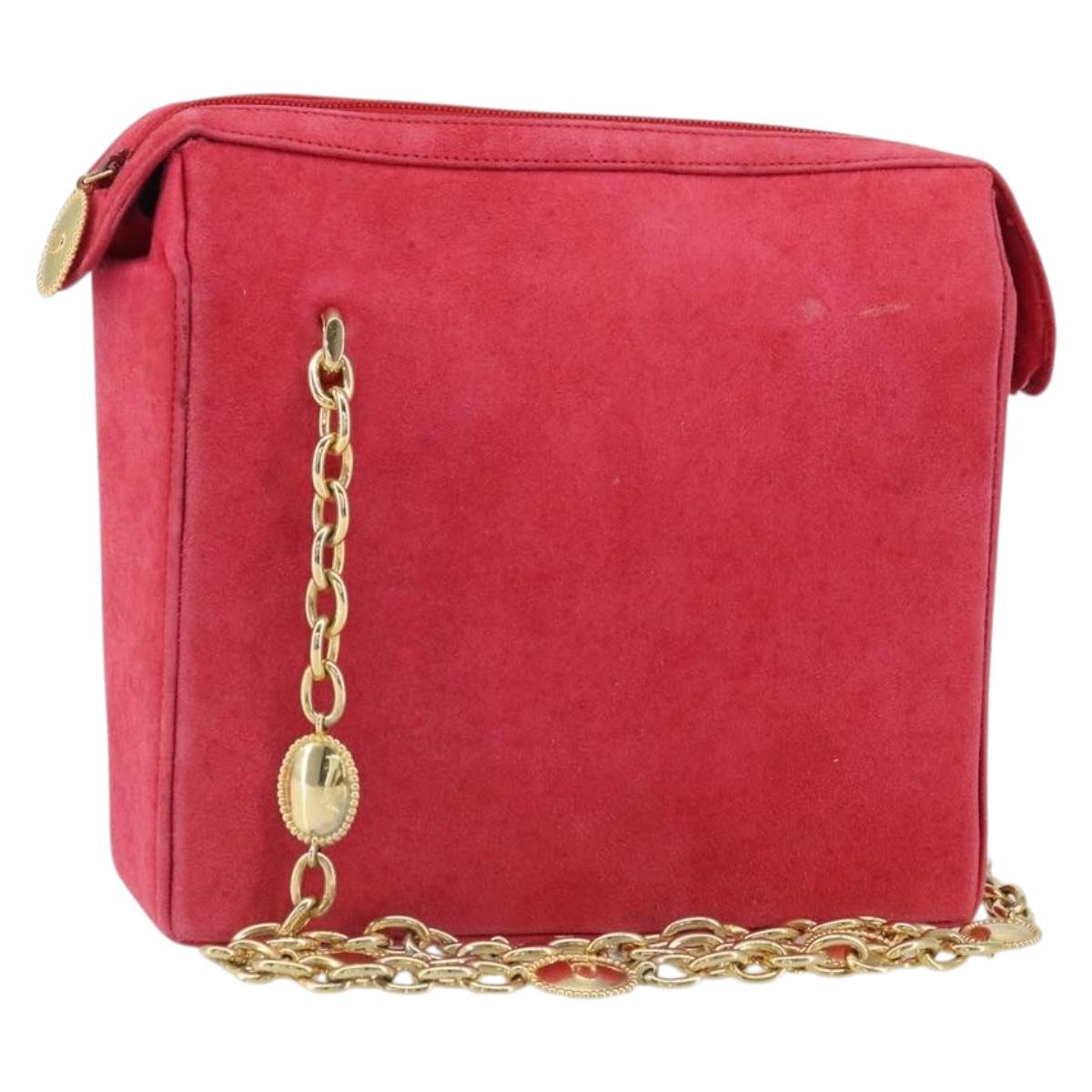 Christian Dior Chain Shoulder Bag Suede Pink Gold Auth 162768