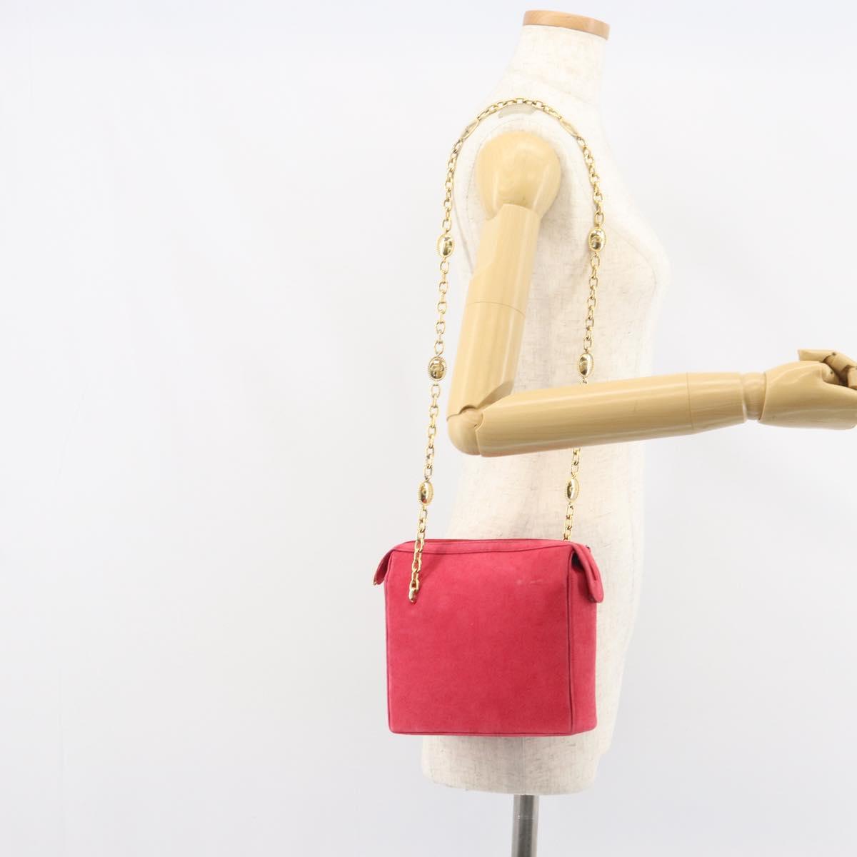 Christian Dior Chain Shoulder Bag Suede Pink Gold Auth 162768