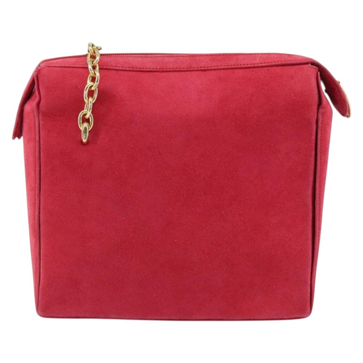 Christian Dior Chain Shoulder Bag Suede Pink Gold Auth 162768