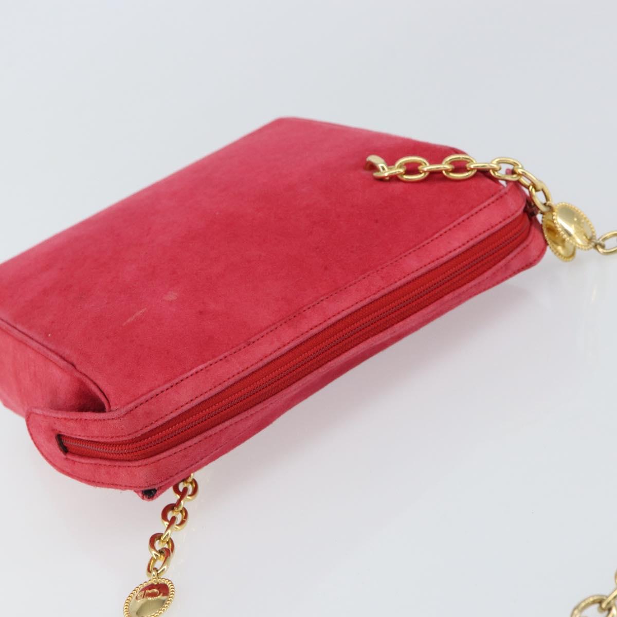 Christian Dior Chain Shoulder Bag Suede Pink Gold Auth 162768