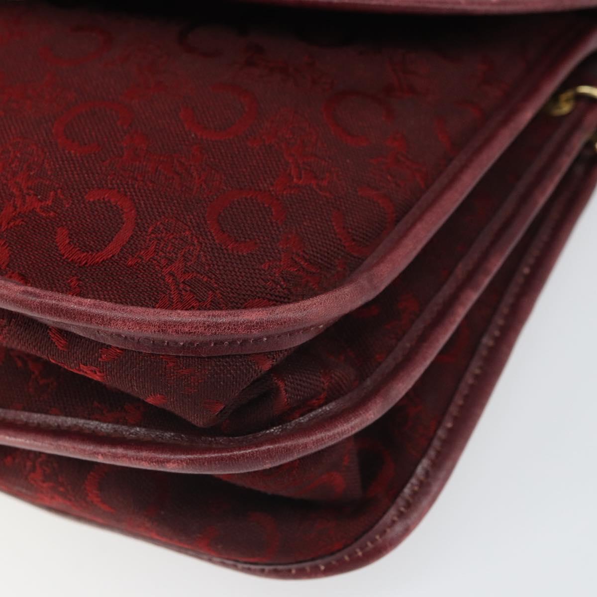 CELINE C Sulky Shoulder Bag Canvas Leather Red Gold Auth 162769