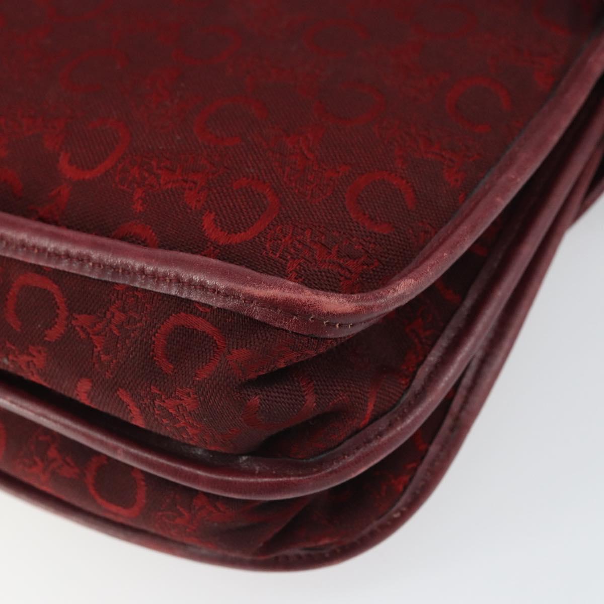 CELINE C Sulky Shoulder Bag Canvas Leather Red Gold Auth 162769