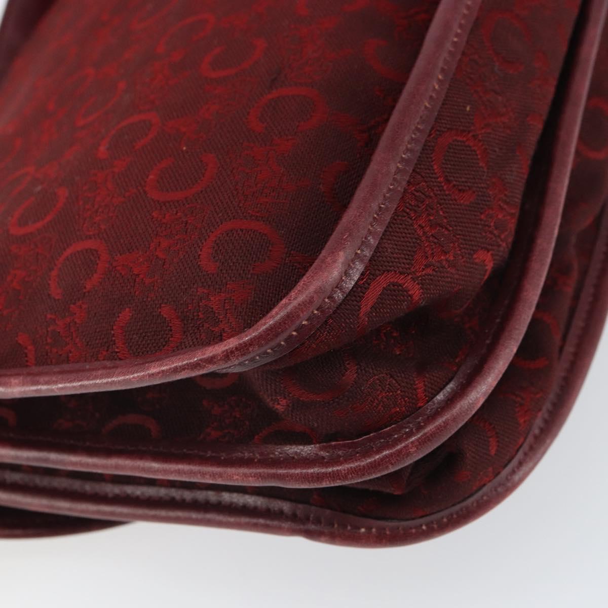 CELINE C Sulky Shoulder Bag Canvas Leather Red Gold Auth 162769