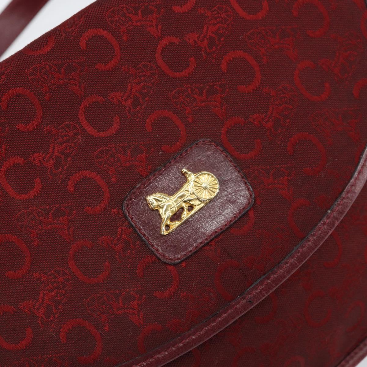CELINE C Sulky Shoulder Bag Canvas Leather Red Gold Auth 162769