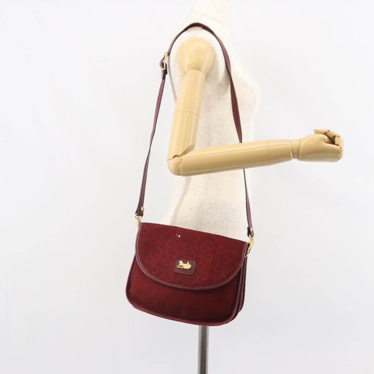 CELINE C Sulky Shoulder Bag Canvas Leather Red Gold Auth 162769