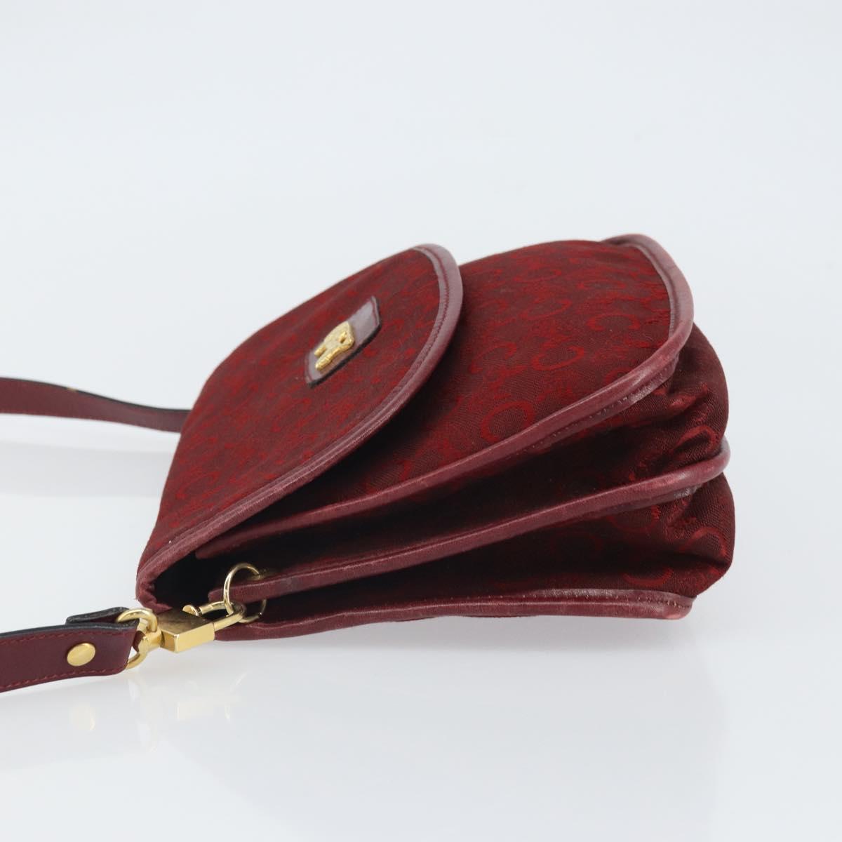 CELINE C Sulky Shoulder Bag Canvas Leather Red Gold Auth 162769