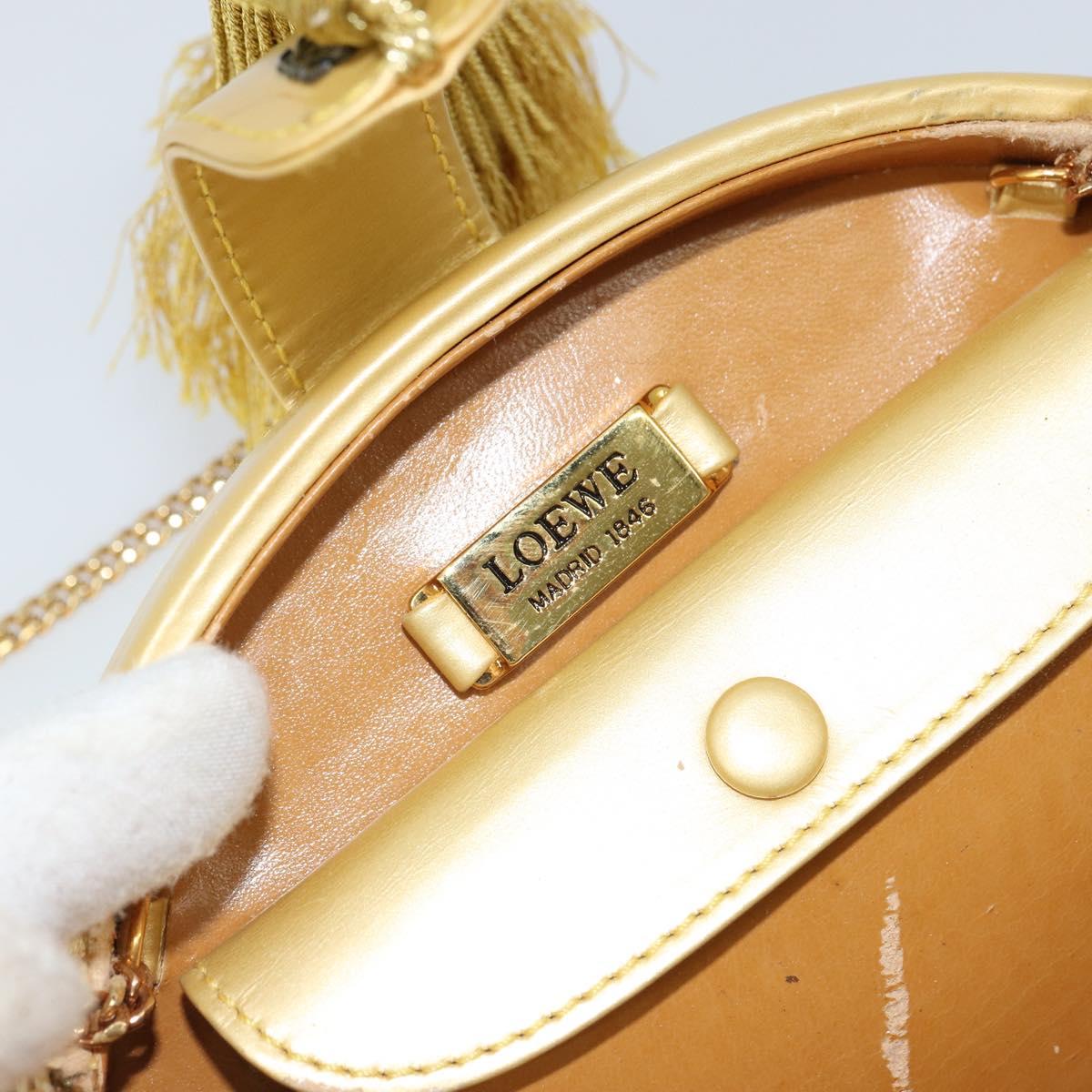 LOEWE Chain Shoulder Bag Leather Yellow Gold Auth 162771