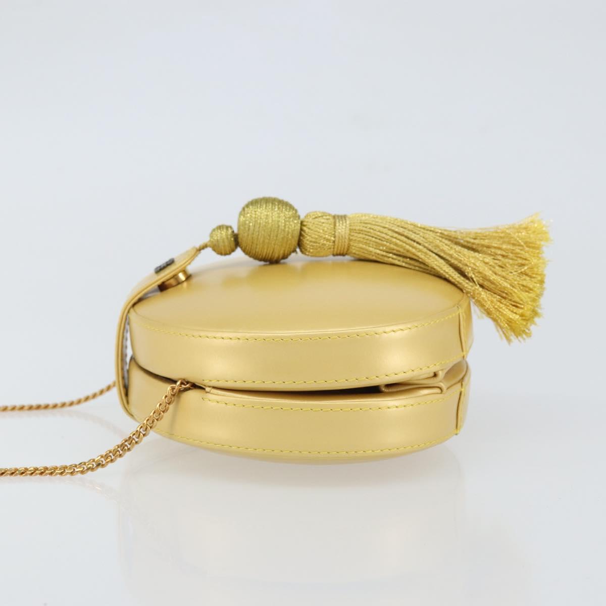 LOEWE Chain Shoulder Bag Leather Yellow Gold Auth 162771
