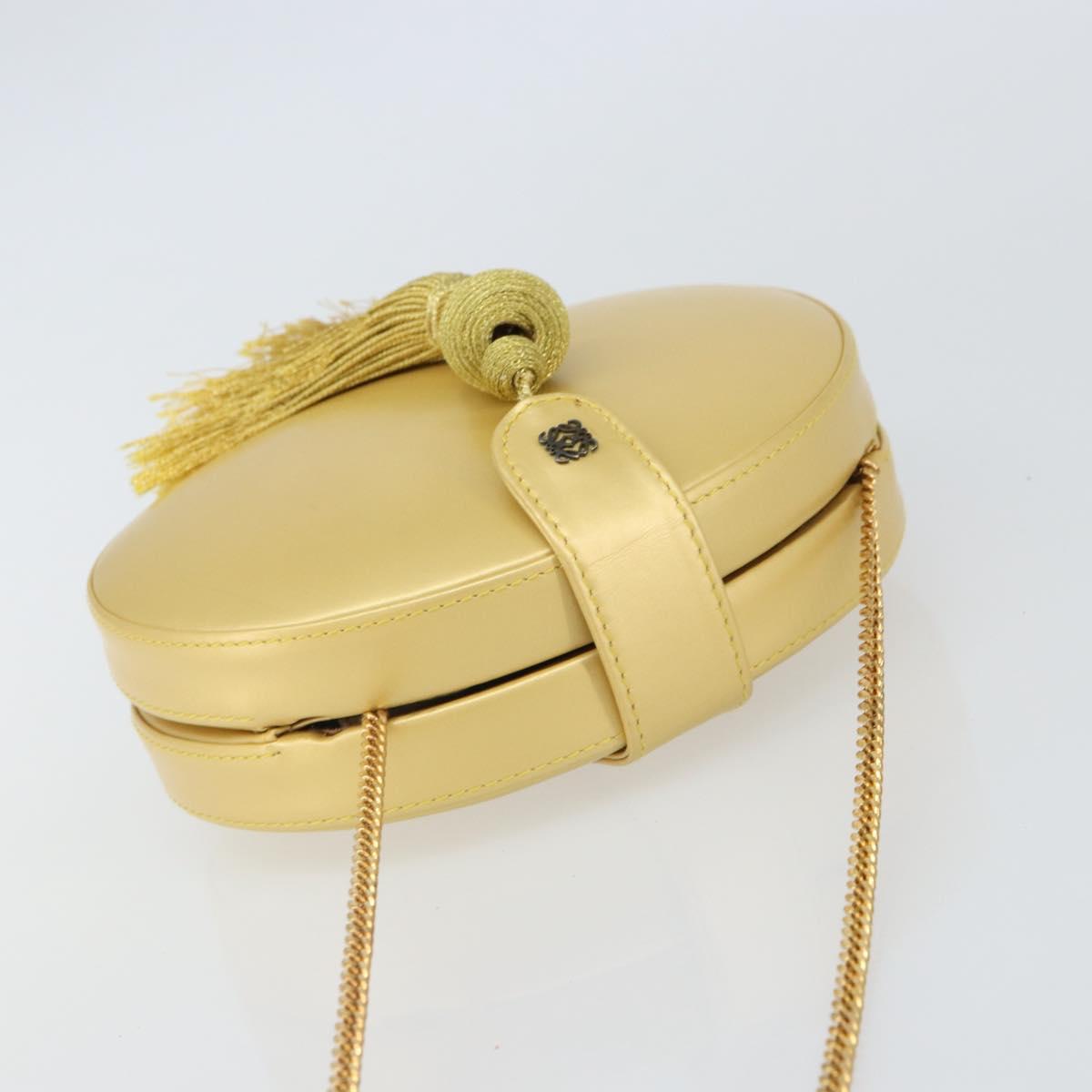LOEWE Chain Shoulder Bag Leather Yellow Gold Auth 162771