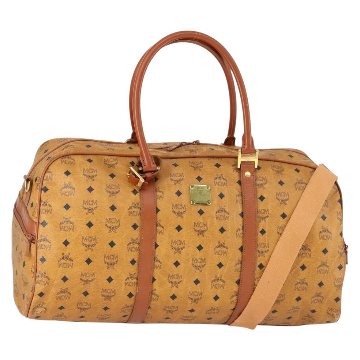 MCM Logogram Vicetos Boston Bag PVC 2way Brown Gold Auth 162772