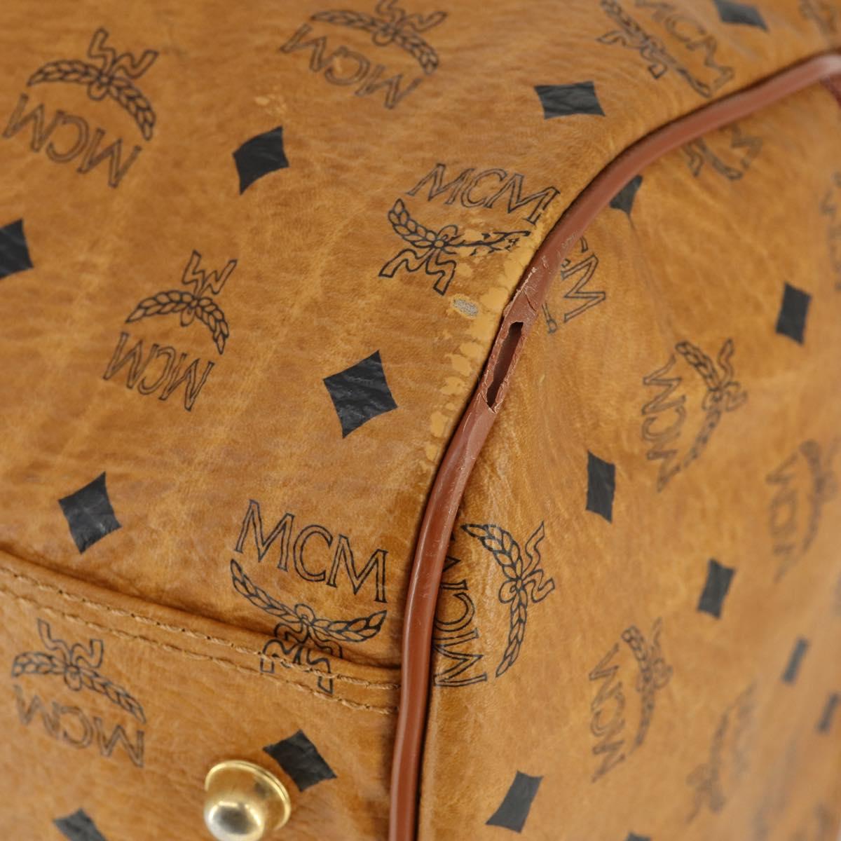 MCM Logogram Vicetos Boston Bag PVC 2way Brown Gold Auth 162772