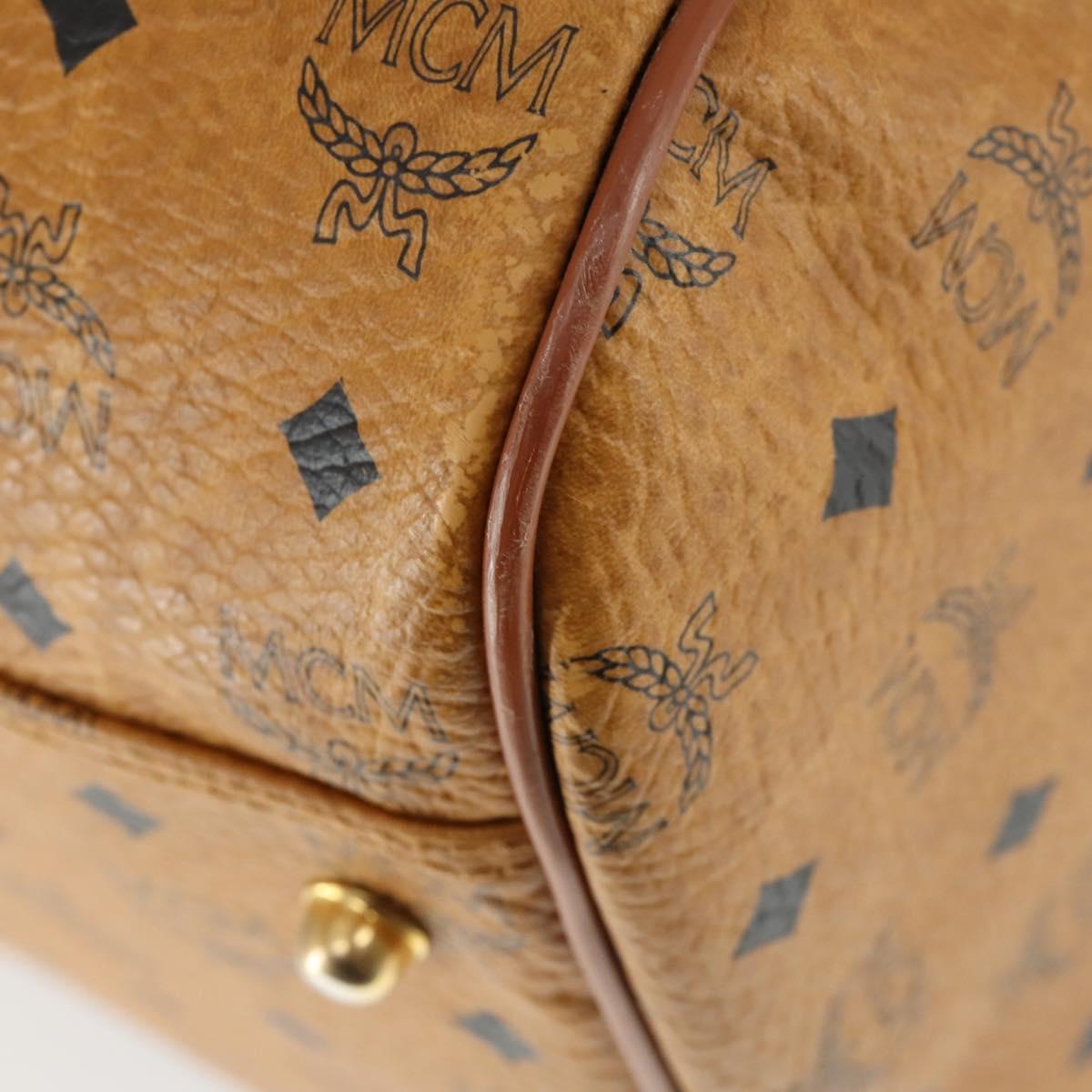 MCM Logogram Vicetos Boston Bag PVC 2way Brown Gold Auth 162772