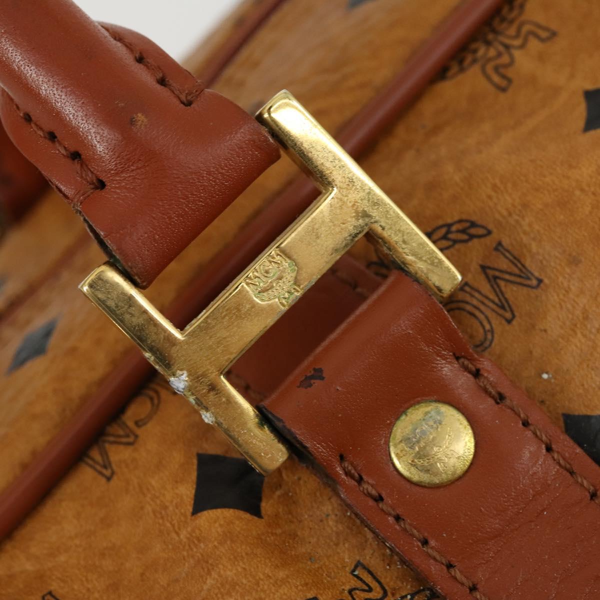 MCM Logogram Vicetos Boston Bag PVC 2way Brown Gold Auth 162772