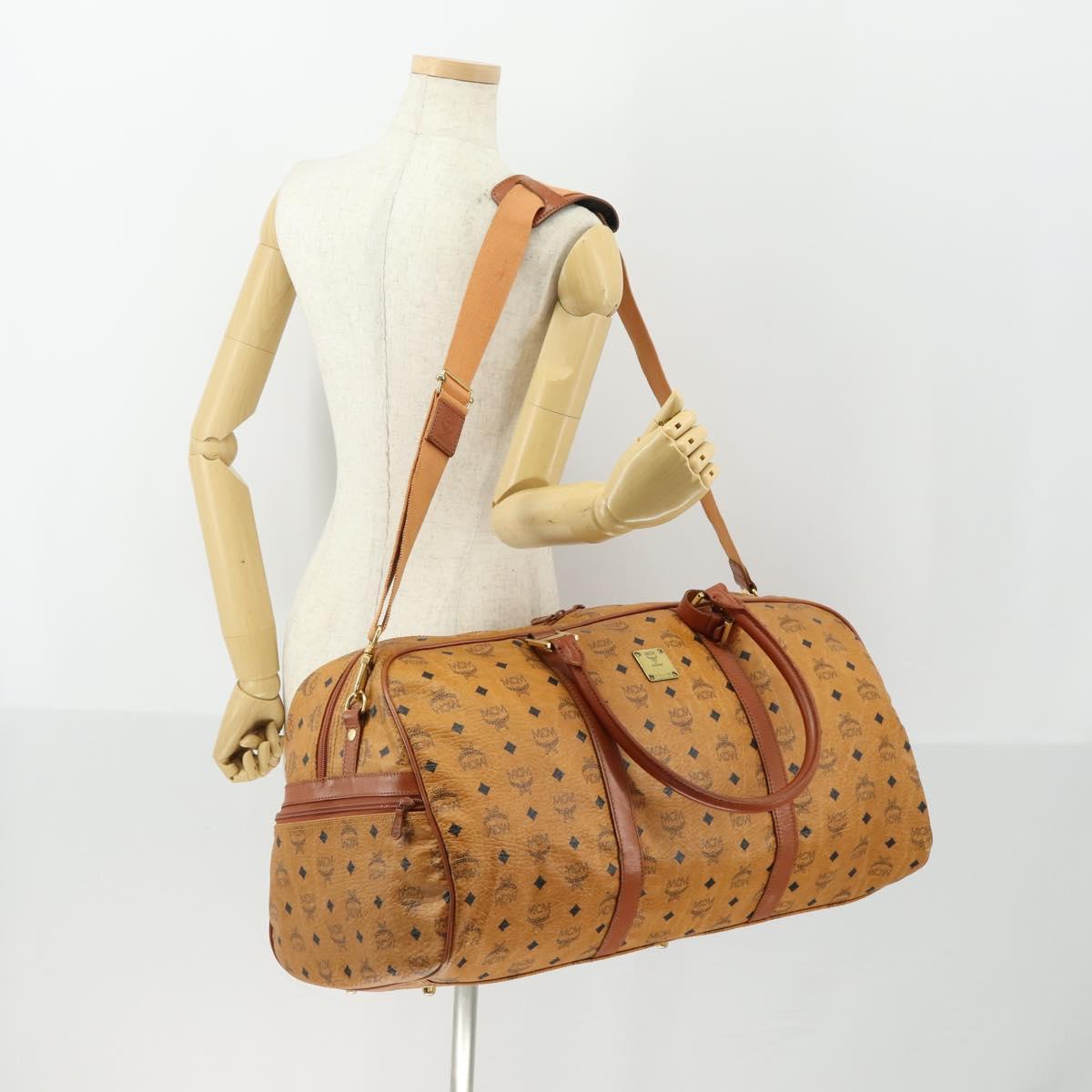 MCM Logogram Vicetos Boston Bag PVC 2way Brown Gold Auth 162772