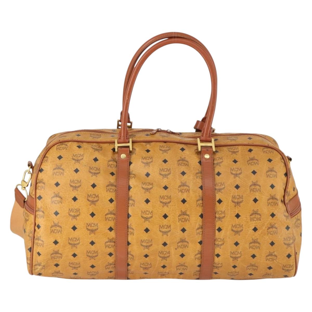 MCM Logogram Vicetos Boston Bag PVC 2way Brown Gold Auth 162772
