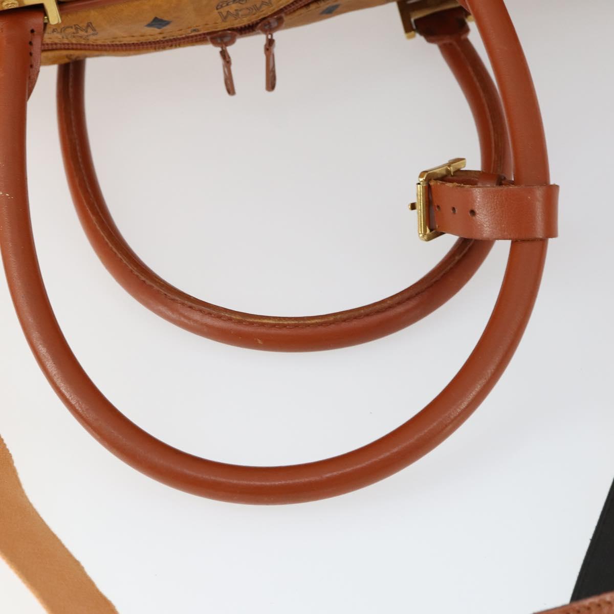 MCM Logogram Vicetos Boston Bag PVC 2way Brown Gold Auth 162772