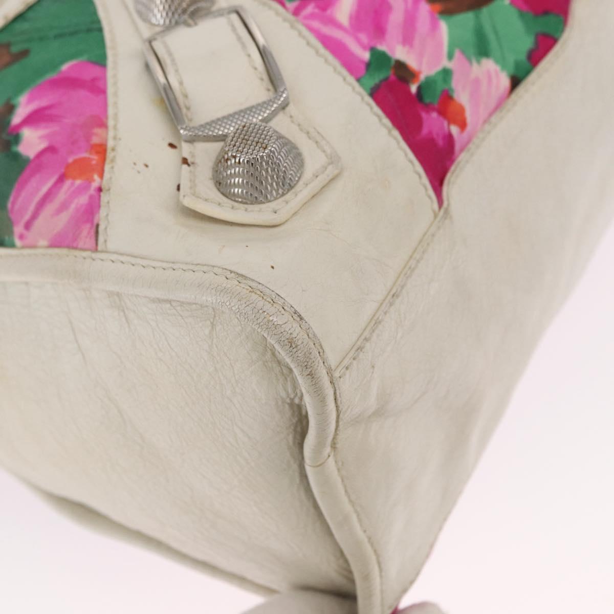 BALENCIAGA Giant City Bag Leather Nylon 2way White Silver 173084 Auth 162774