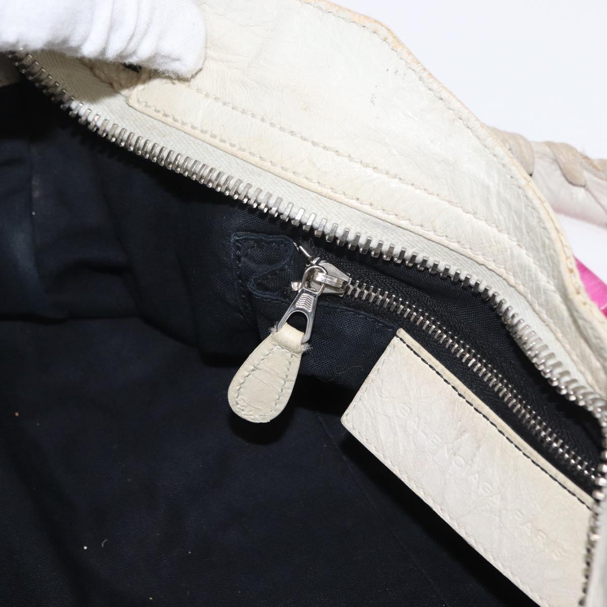 BALENCIAGA Giant City Bag Leather Nylon 2way White Silver 173084 Auth 162774