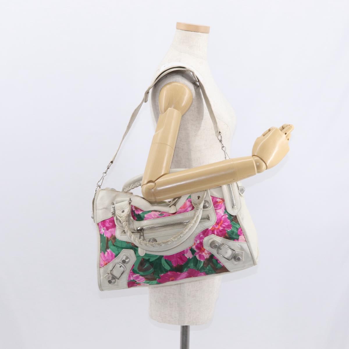 BALENCIAGA Giant City Bag Leather Nylon 2way White Silver 173084 Auth 162774