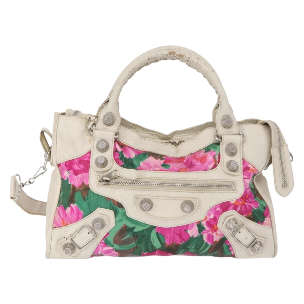 BALENCIAGA Giant City Bag Leather Nylon 2way White Silver 173084 Auth 162774