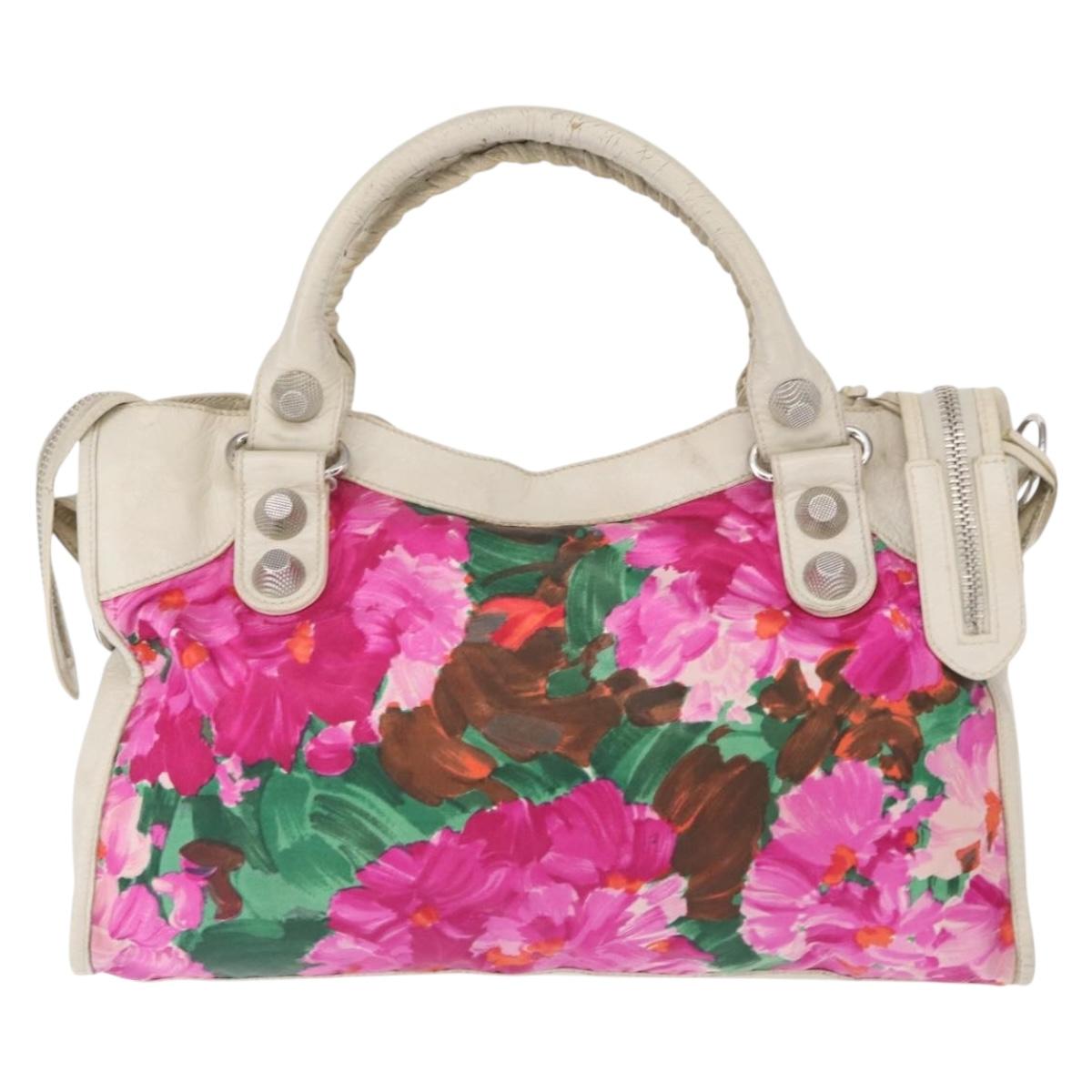 BALENCIAGA Giant City Bag Leather Nylon 2way White Silver 173084 Auth 162774