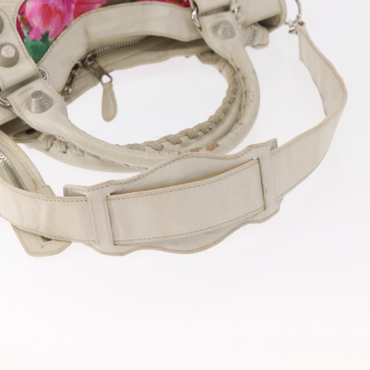 BALENCIAGA Giant City Bag Leather Nylon 2way White Silver 173084 Auth 162774