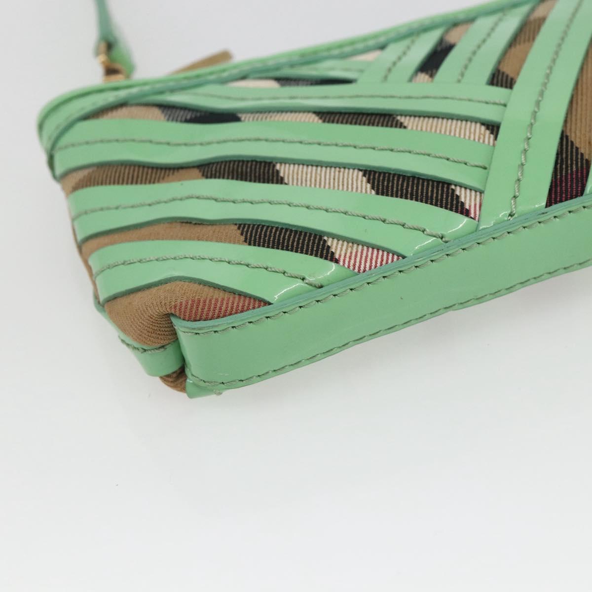 BURBERRY Nova Check Shoulder Bag PVC Green Gold Auth 162781V