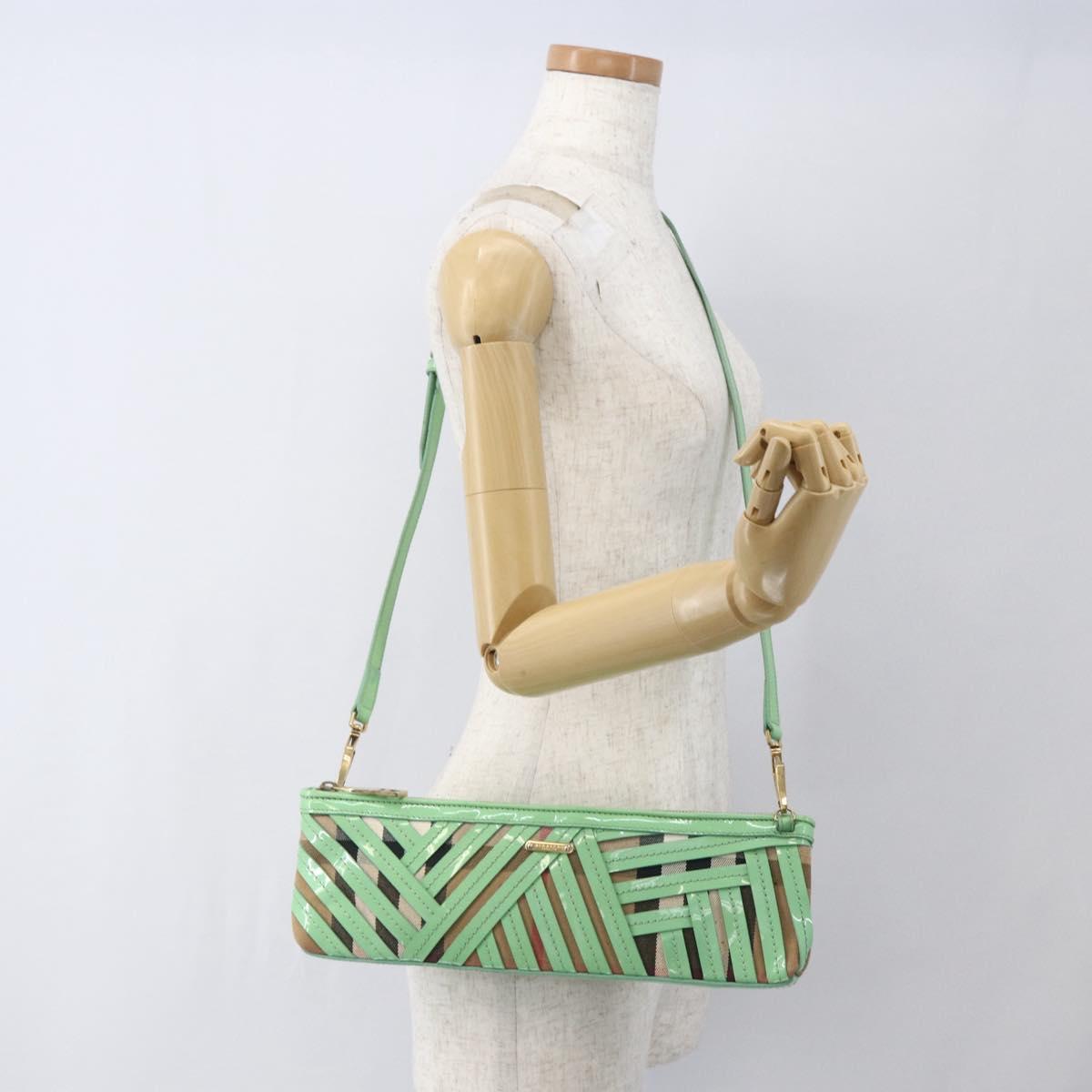 BURBERRY Nova Check Shoulder Bag PVC Green Gold Auth 162781V