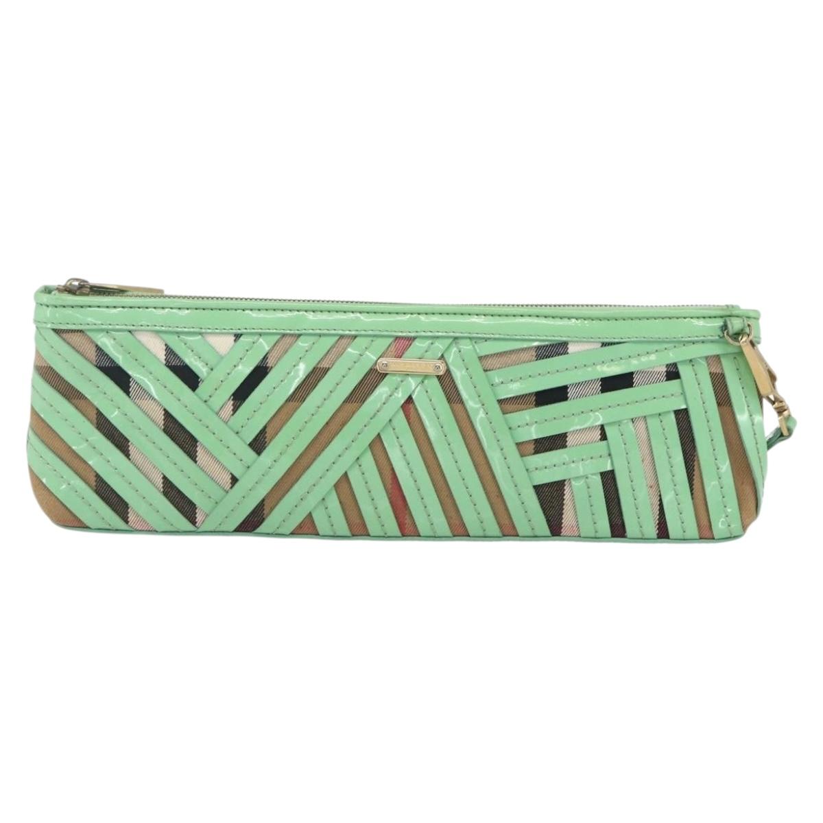 BURBERRY Nova Check Shoulder Bag PVC Green Gold Auth 162781V