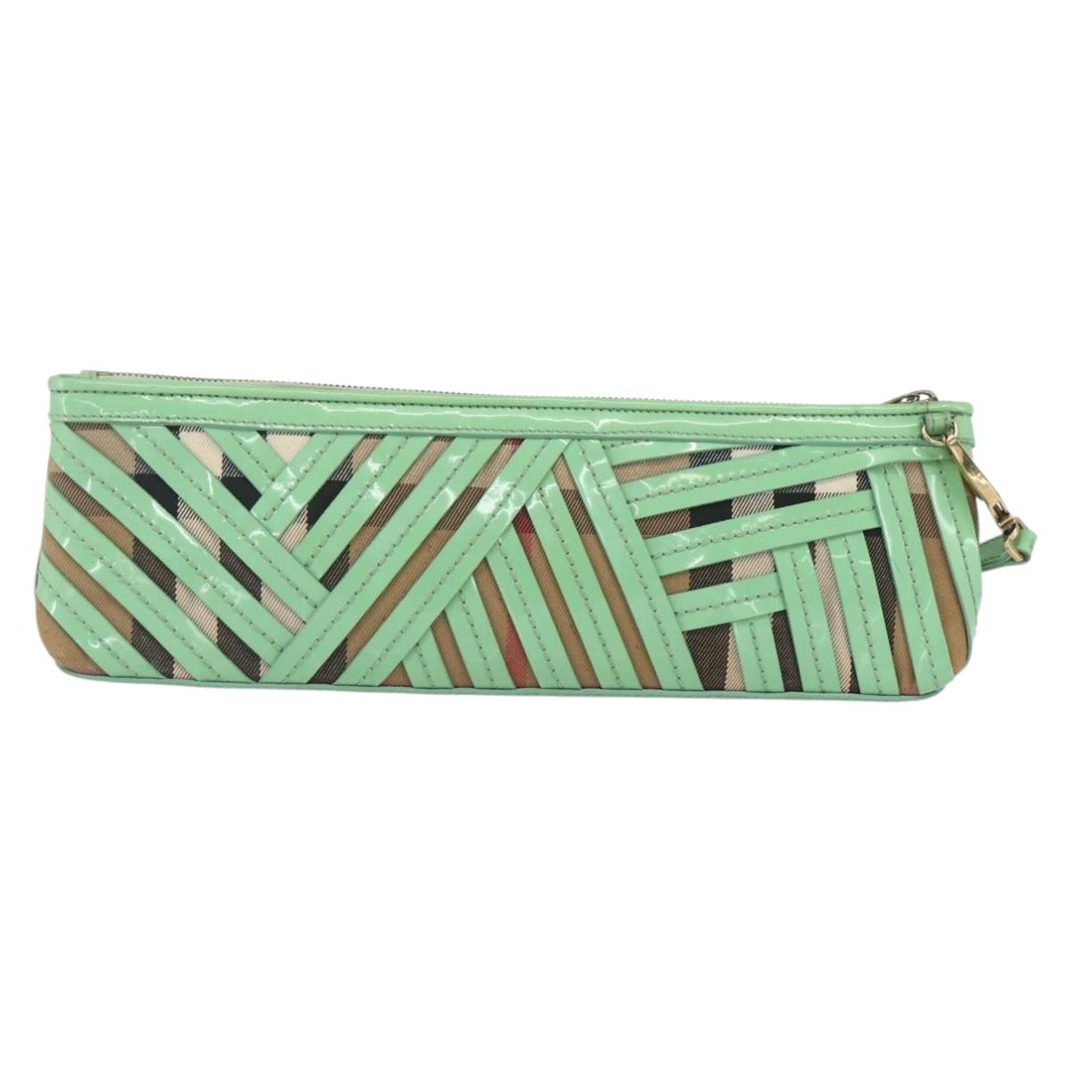 BURBERRY Nova Check Shoulder Bag PVC Green Gold Auth 162781V