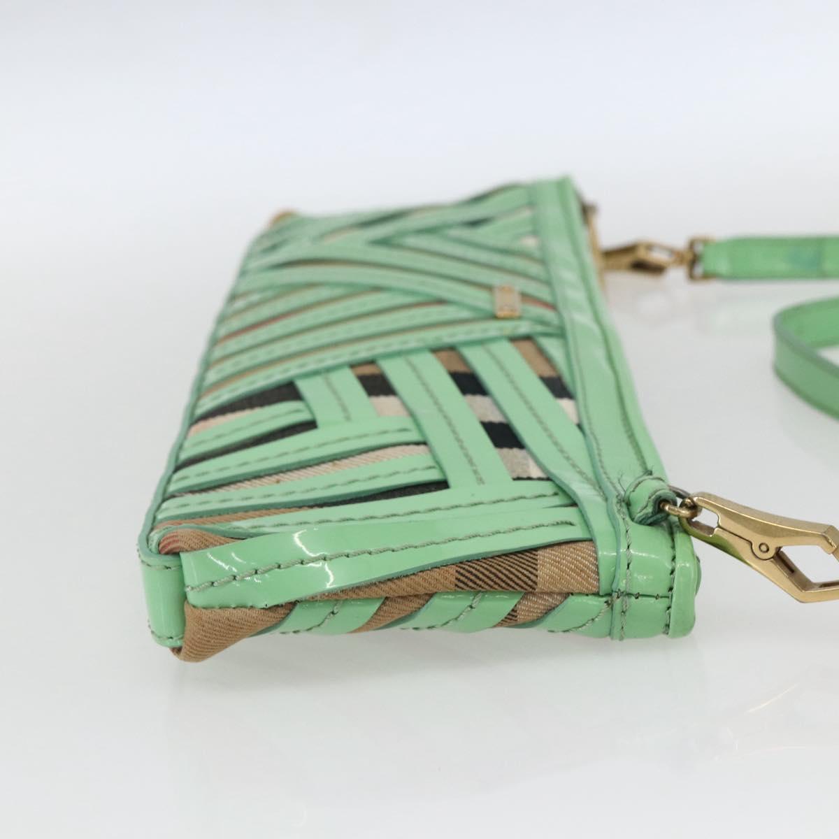 BURBERRY Nova Check Shoulder Bag PVC Green Gold Auth 162781V