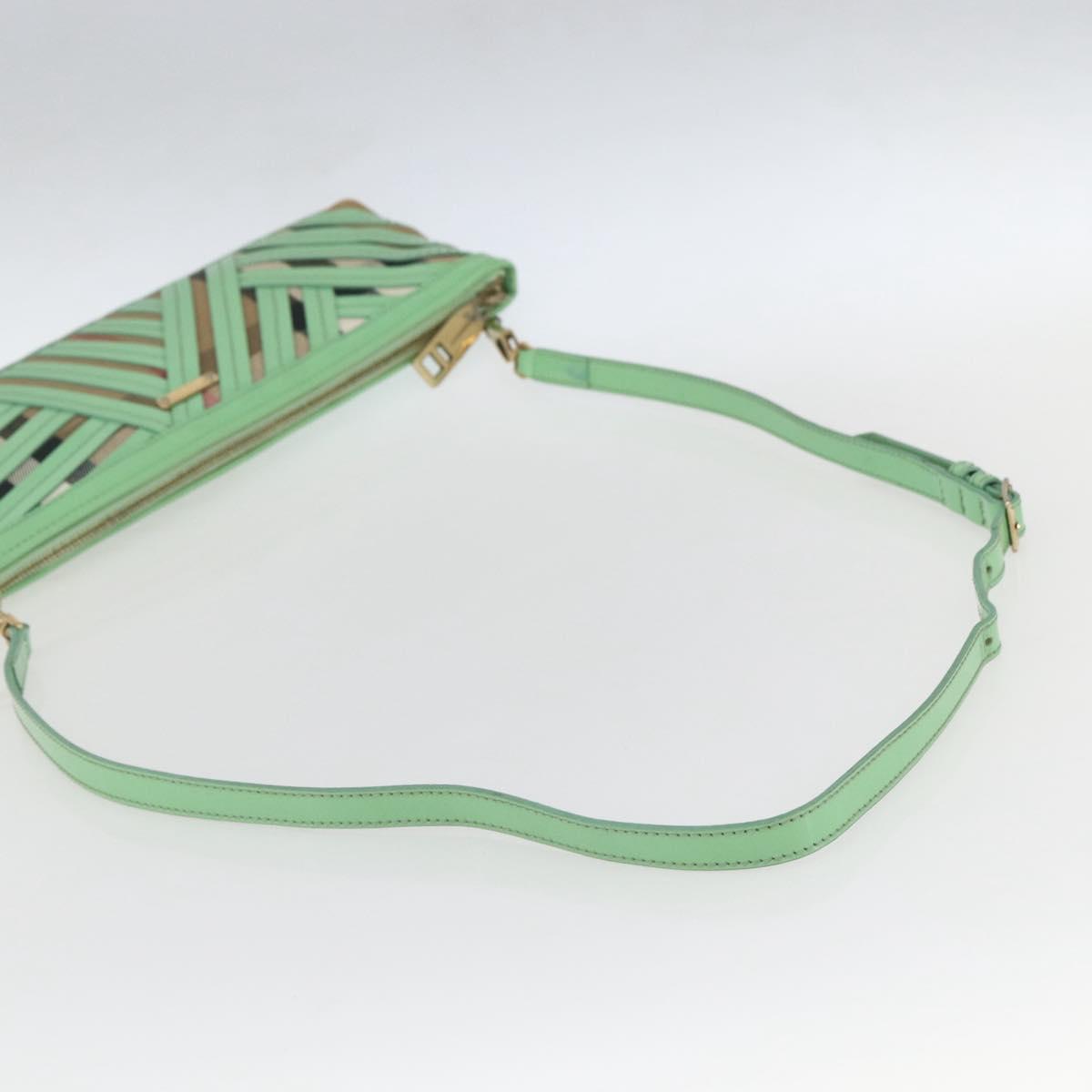 BURBERRY Nova Check Shoulder Bag PVC Green Gold Auth 162781V
