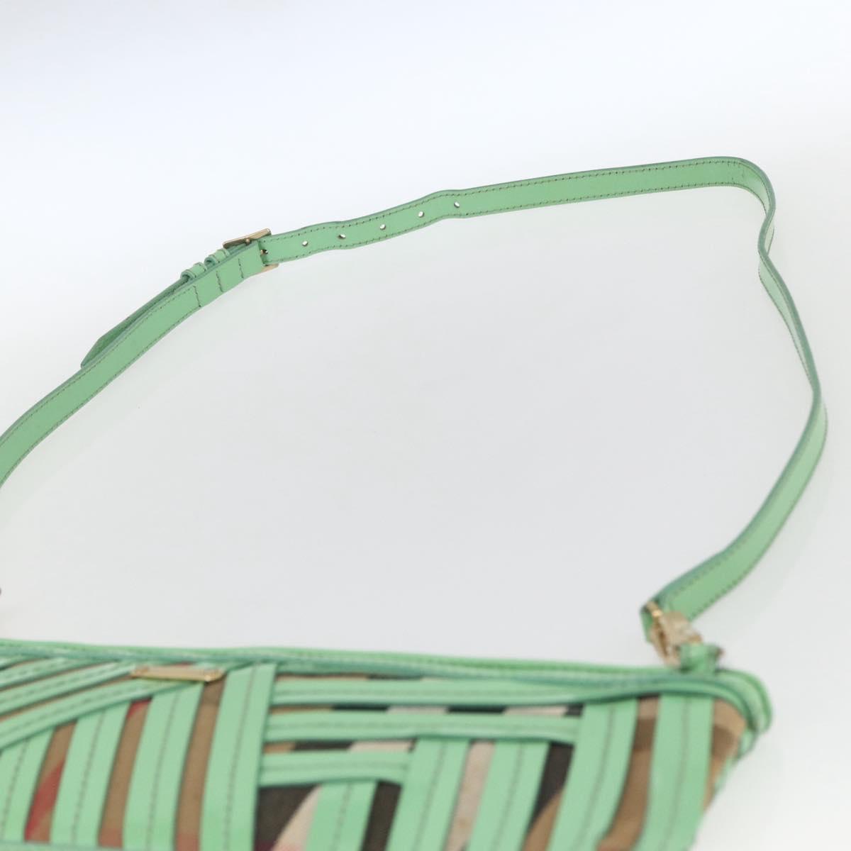 BURBERRY Nova Check Shoulder Bag PVC Green Gold Auth 162781V