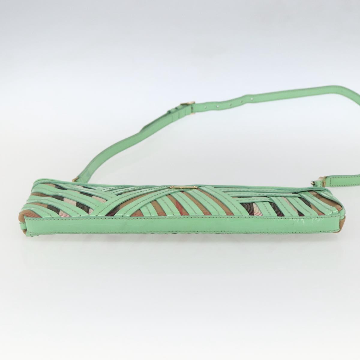 BURBERRY Nova Check Shoulder Bag PVC Green Gold Auth 162781V