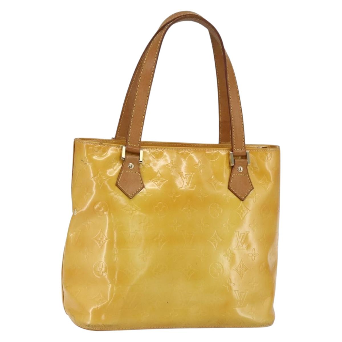 LOUIS VUITTON Monogram Vernis Houston Hand Bag Lime Yellow M91055 LV Auth 162800