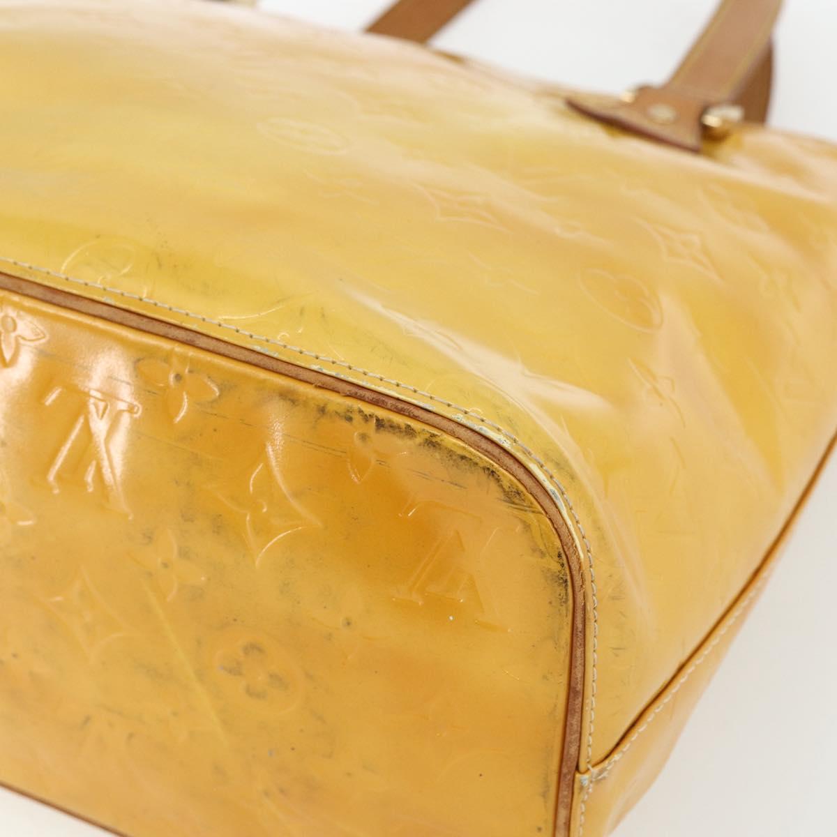 LOUIS VUITTON Monogram Vernis Houston Hand Bag Lime Yellow M91055 LV Auth 162800