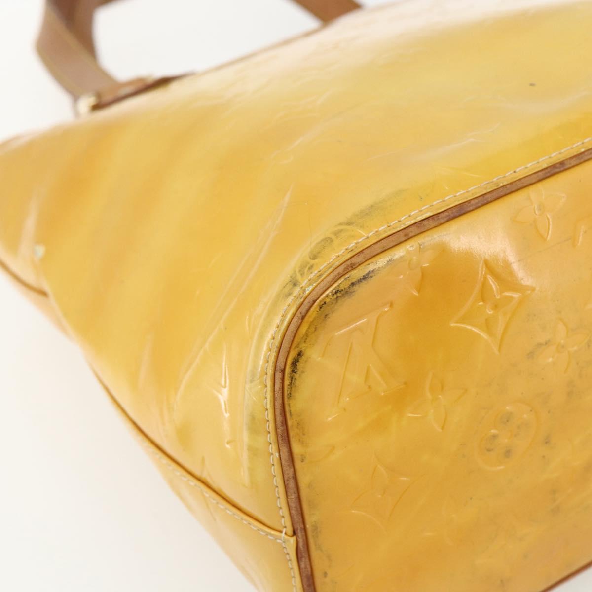LOUIS VUITTON Monogram Vernis Houston Hand Bag Lime Yellow M91055 LV Auth 162800