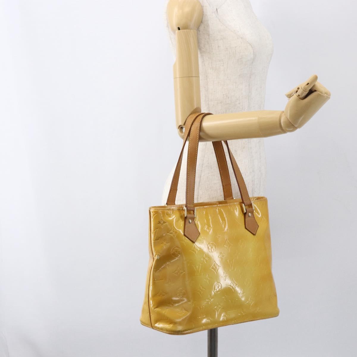 LOUIS VUITTON Monogram Vernis Houston Hand Bag Lime Yellow M91055 LV Auth 162800
