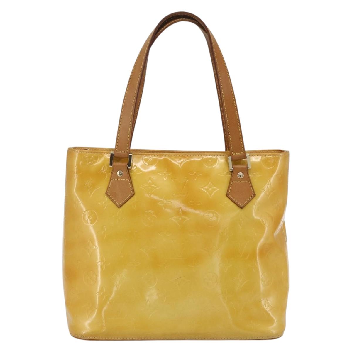 LOUIS VUITTON Monogram Vernis Houston Hand Bag Lime Yellow M91055 LV Auth 162800