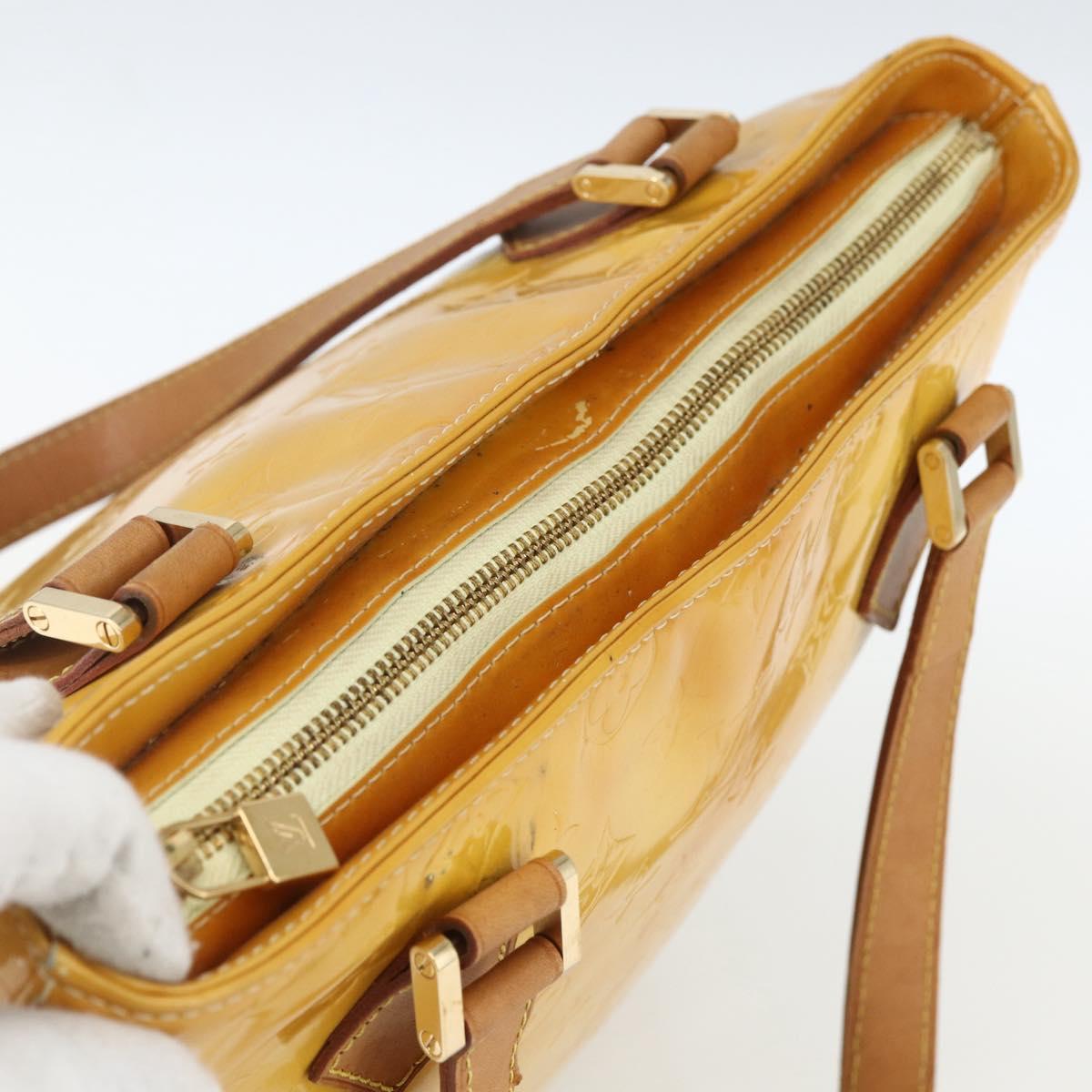 LOUIS VUITTON Monogram Vernis Houston Hand Bag Lime Yellow M91055 LV Auth 162800