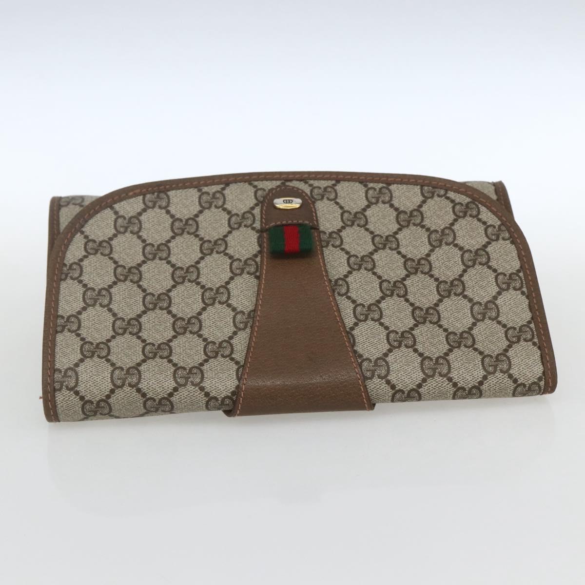 GUCCI GG Supreme Web Sherry Line Clutch Bag PVC Beige Gold 89 01 030 Auth 162811