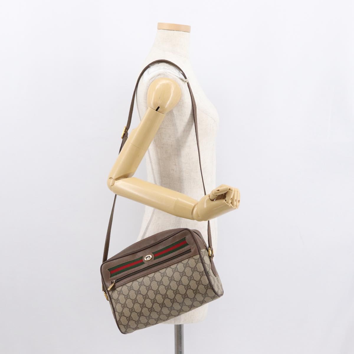 GUCCI GG Supreme Web Sherry Line Bag PVC Beige Gold 56 02 088 Auth 162813