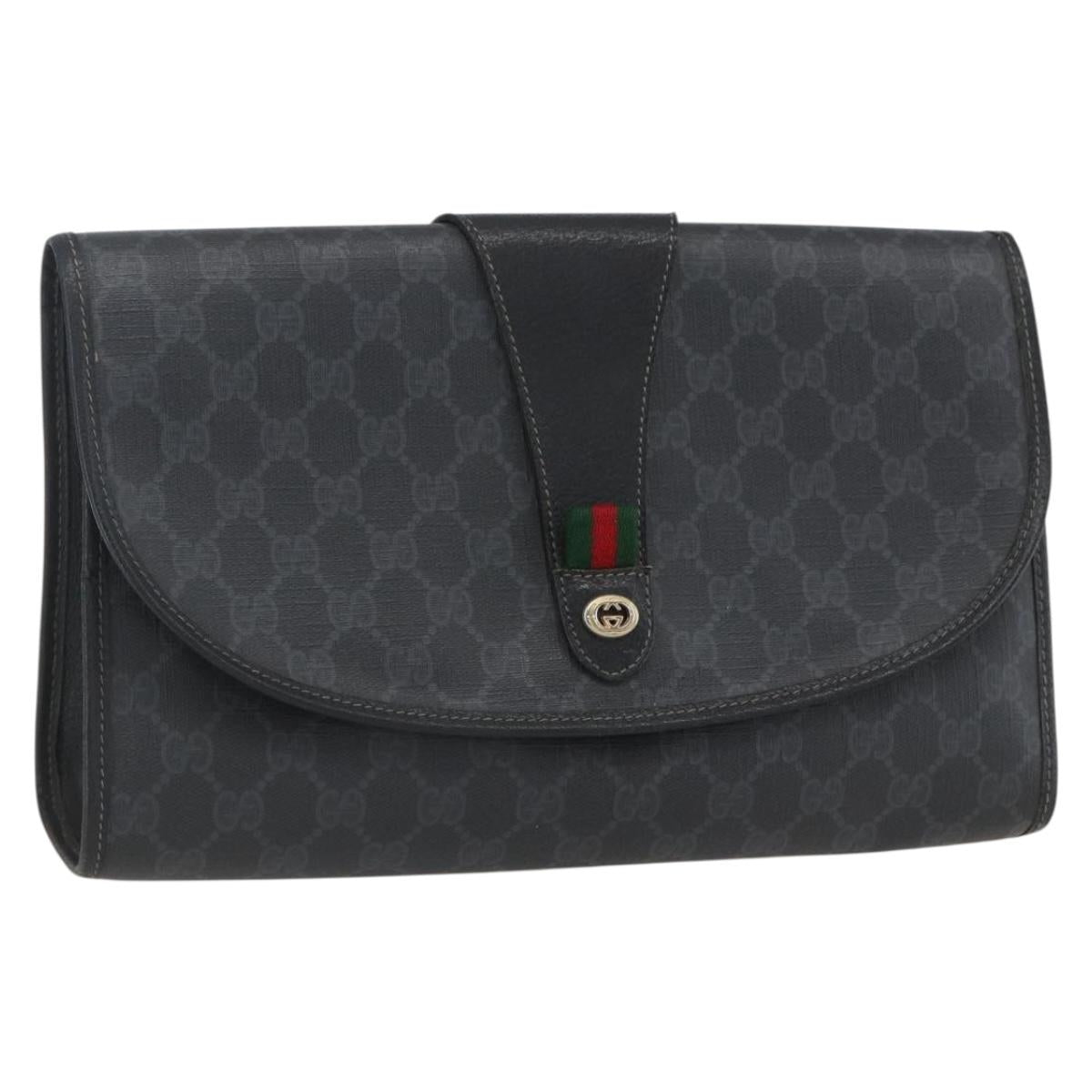 GUCCI GG Supreme Web Sherry Line Clutch Bag PVC Black Gold 89 01 031 Auth 162817