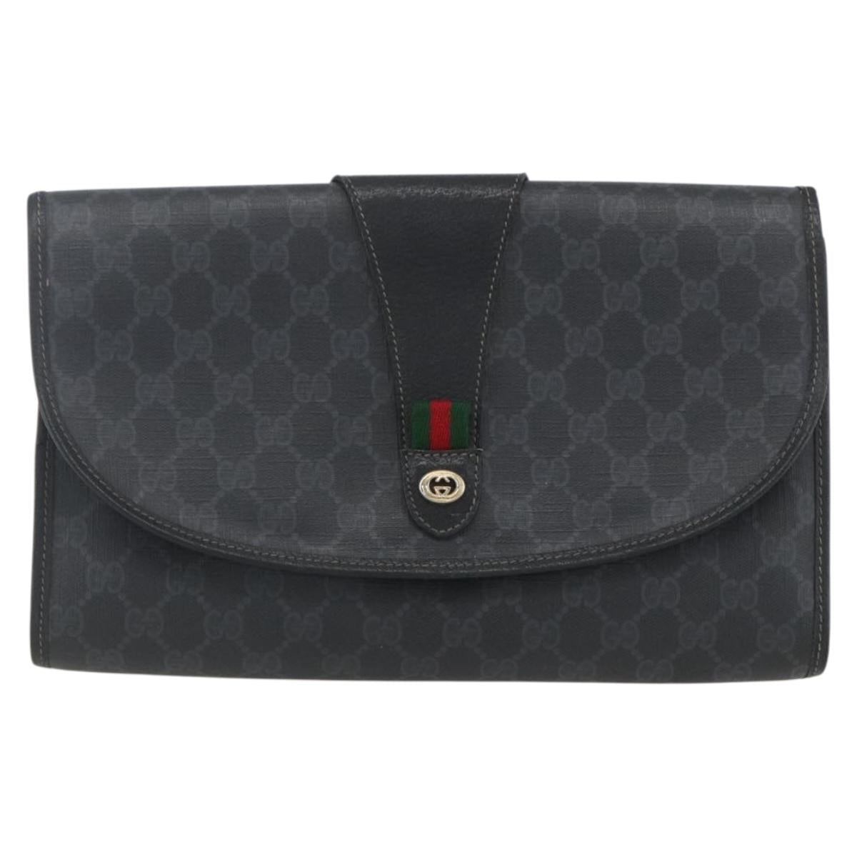 GUCCI GG Supreme Web Sherry Line Clutch Bag PVC Black Gold 89 01 031 Auth 162817