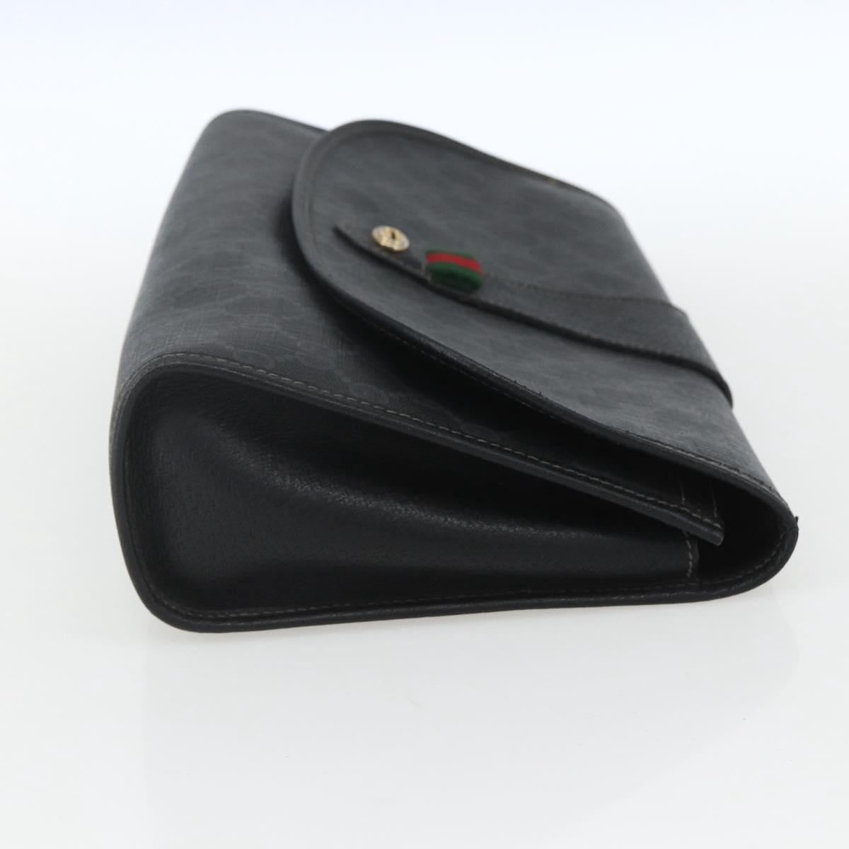 GUCCI GG Supreme Web Sherry Line Clutch Bag PVC Black Gold 89 01 031 Auth 162817