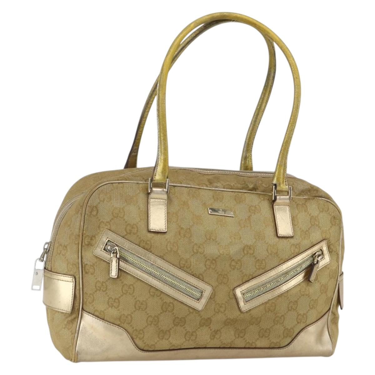 GUCCI GG Canvas Hand Bag Gold Tone 002 1115 Auth 162818
