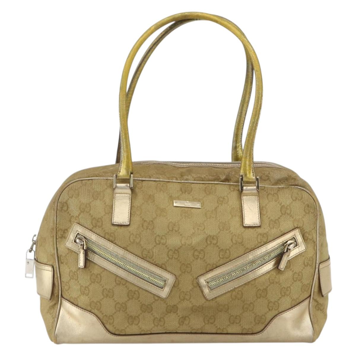 GUCCI GG Canvas Hand Bag Gold Tone 002 1115 Auth 162818