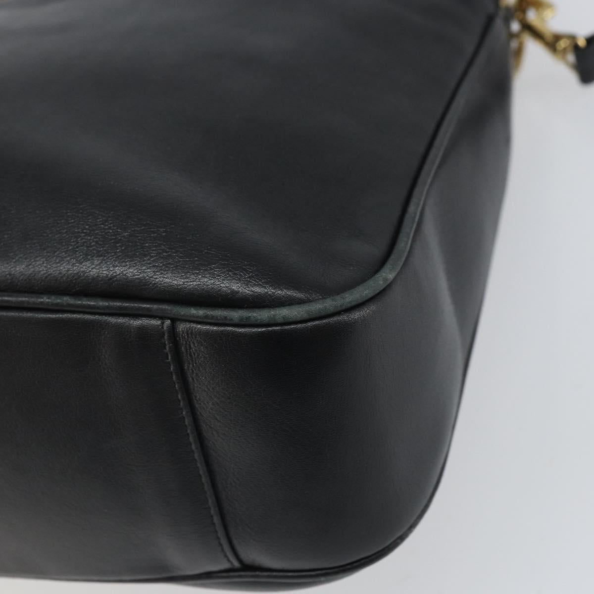 GUCCI Bamboo Hand Bag Leather Black Gold 001 0166 1638 Auth 162820