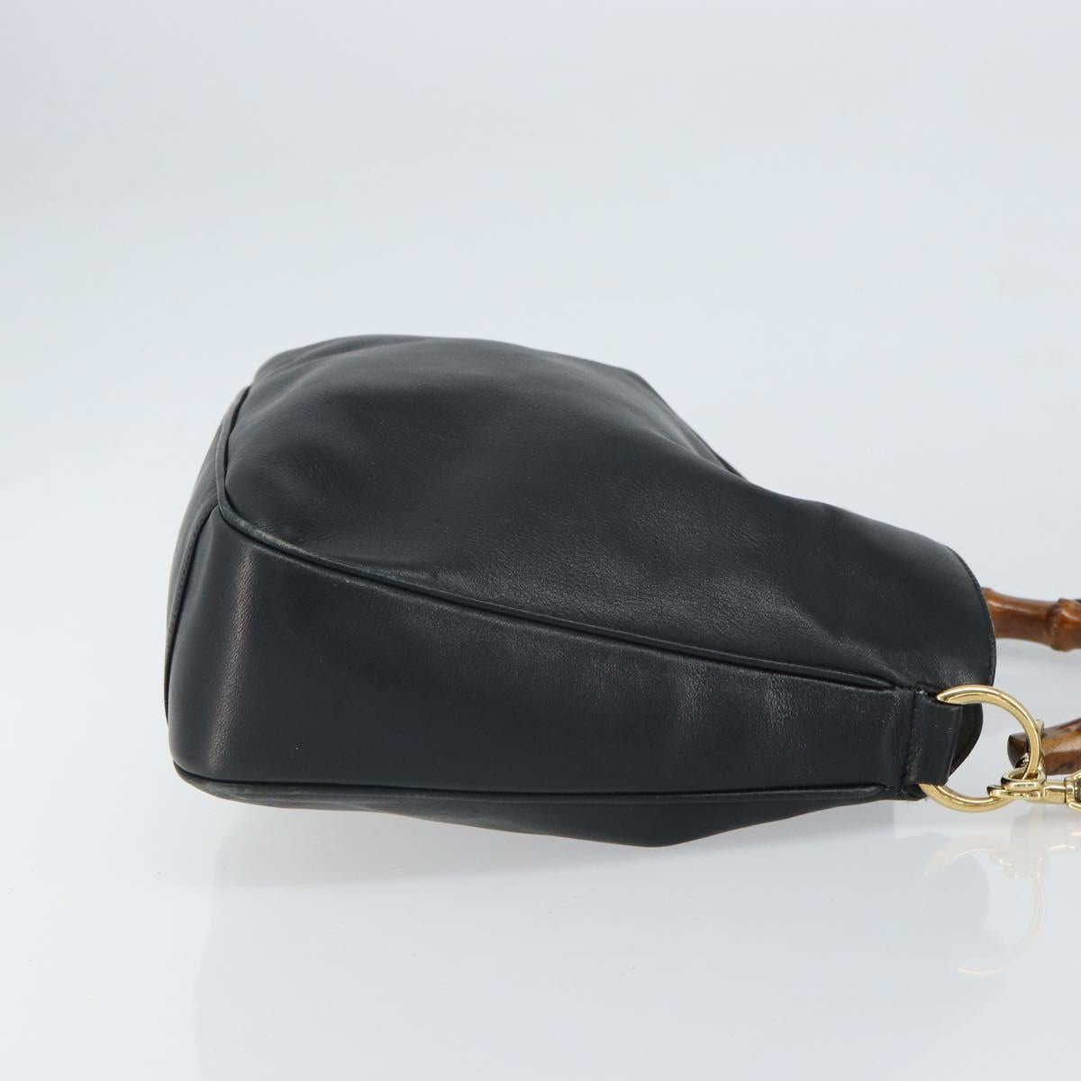 GUCCI Bamboo Hand Bag Leather Black Gold 001 0166 1638 Auth 162820