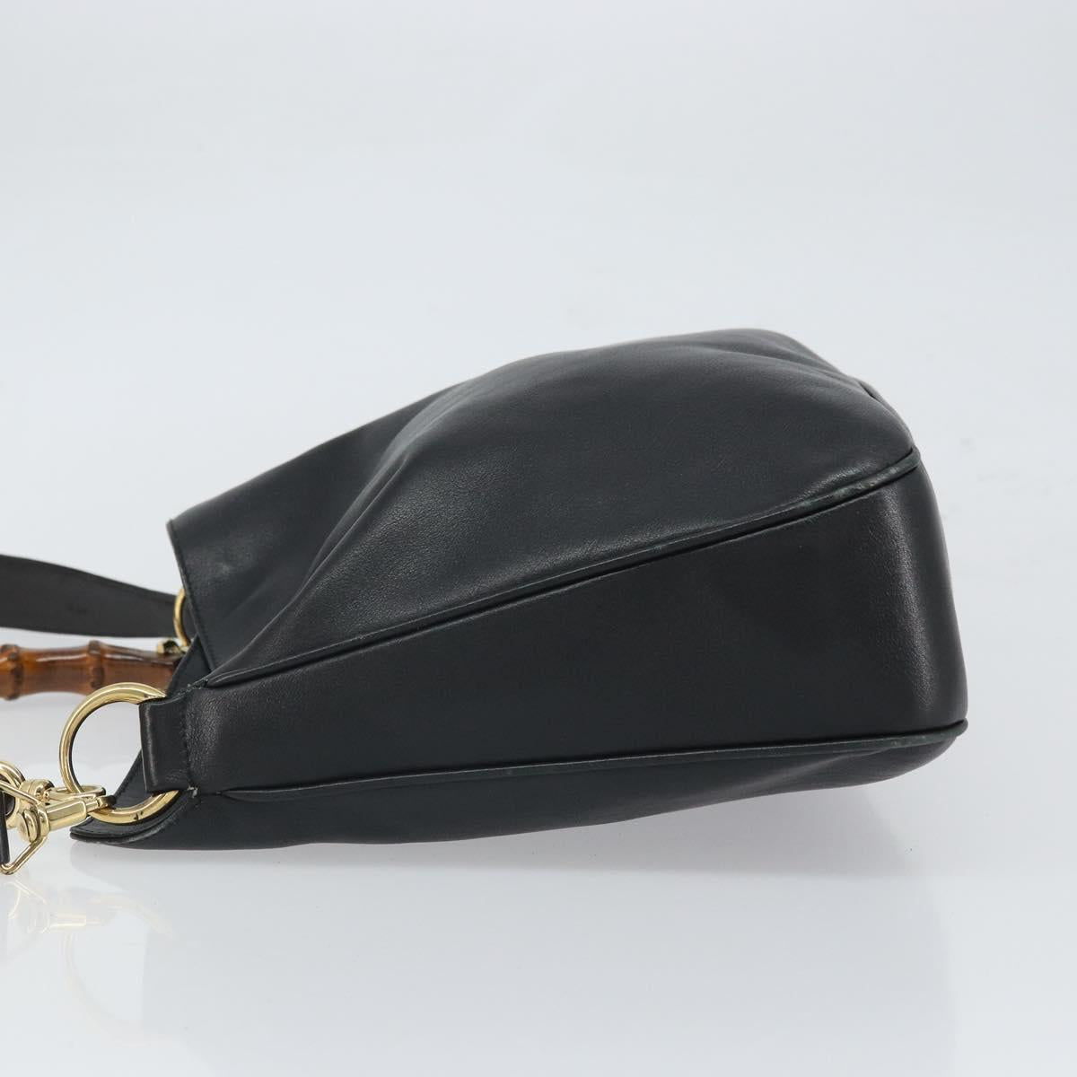 GUCCI Bamboo Hand Bag Leather Black Gold 001 0166 1638 Auth 162820